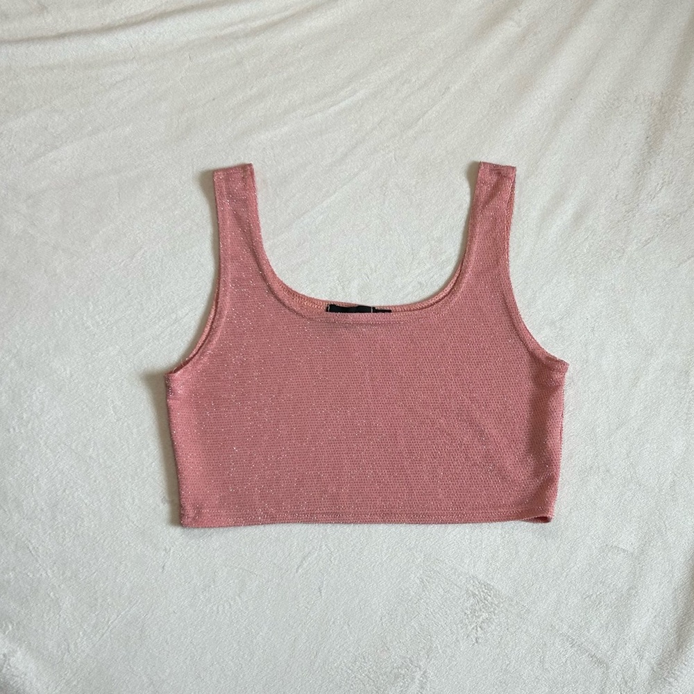 PrettyLittleThing Pink Glitter Tank Crop Top
